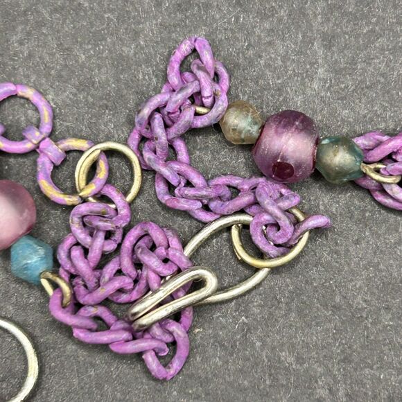 Vintage Turquoise Purple Metal Dangles Chain Dolphin Necklace Dangle Earrings - Picture 10 of 14